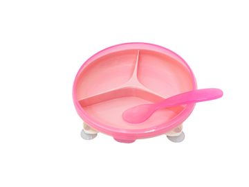 Farfurie divizata pentru bebelusi, cu sistem ventuza si lingura, 6 luni+, diverse culori, material pp